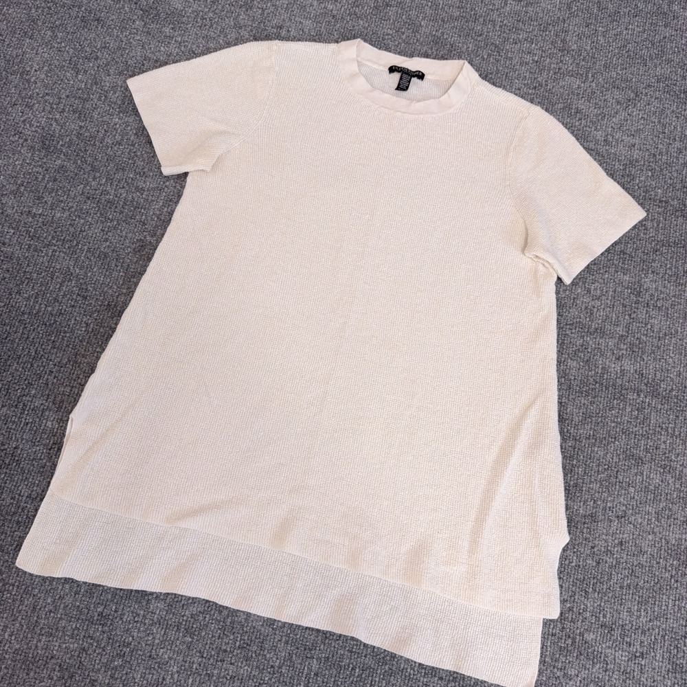 Eileen Fisher Organic Linen Crepe Stretch Mock Neck Tunic T Shirt Women Large P